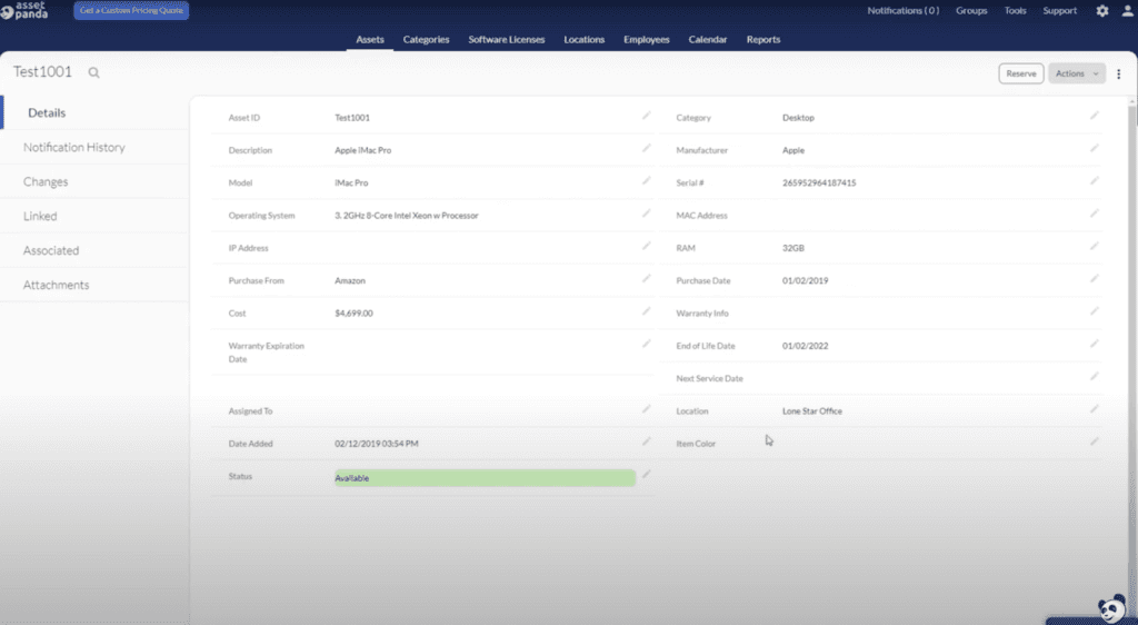 Demo de Asset Panda