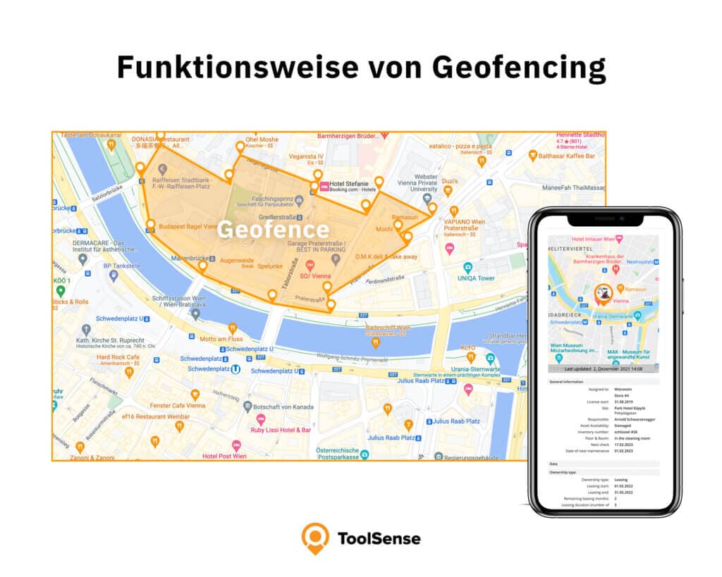 Geofencing with construction GPS trackers triggers a push notification when equipment leaves a defined area.