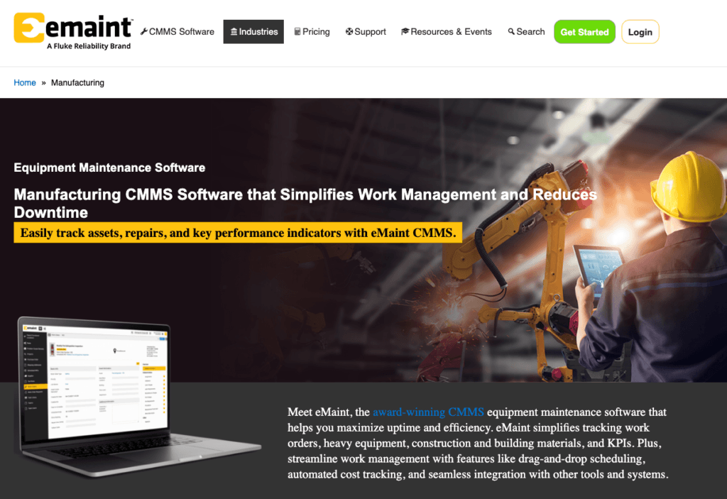 eMaint equipment maintenance solution