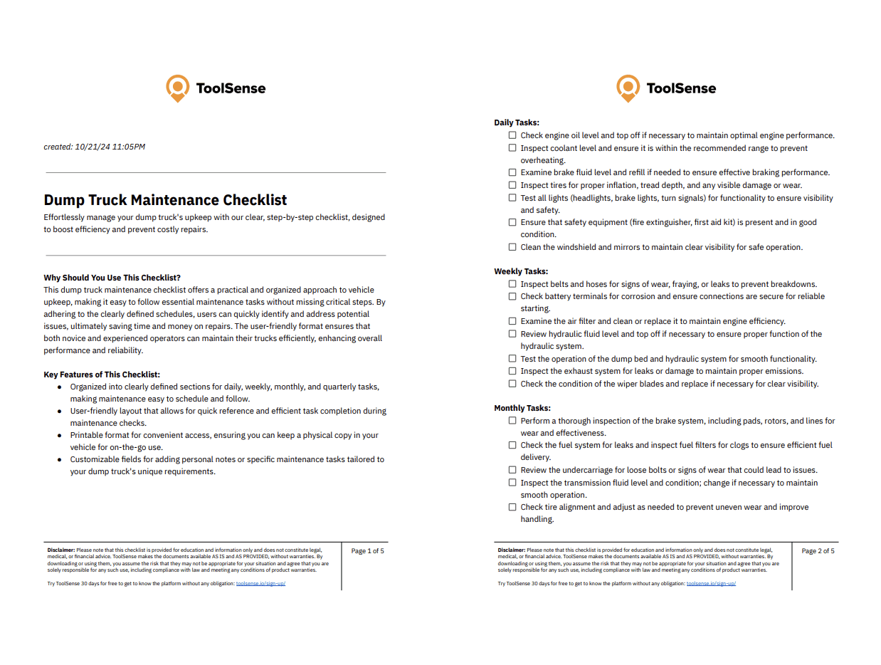 The Ultimate Dump Truck Maintenance Checklist: Your Key to Reliable Performance and Cost Savings