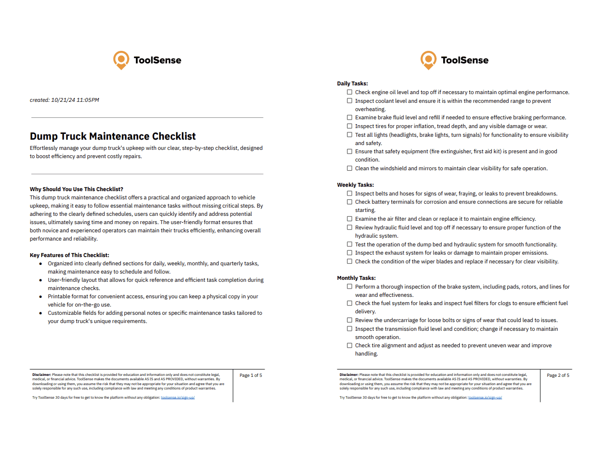 Die ultimative Muldenkipper-Wartungs-Checkliste für zuverlässige Leistung und Kosteneinsparungen