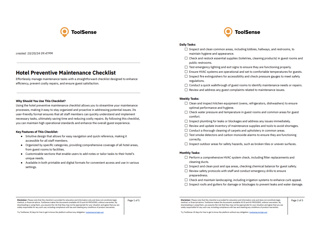 Maximize Efficiency with Our Comprehensive Hotel Preventive Maintenance Checklist
