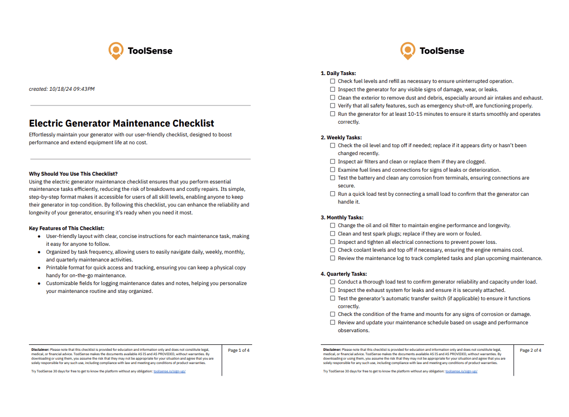 Maximize Efficiency with Our Comprehensive Electric Generator Maintenance Checklist