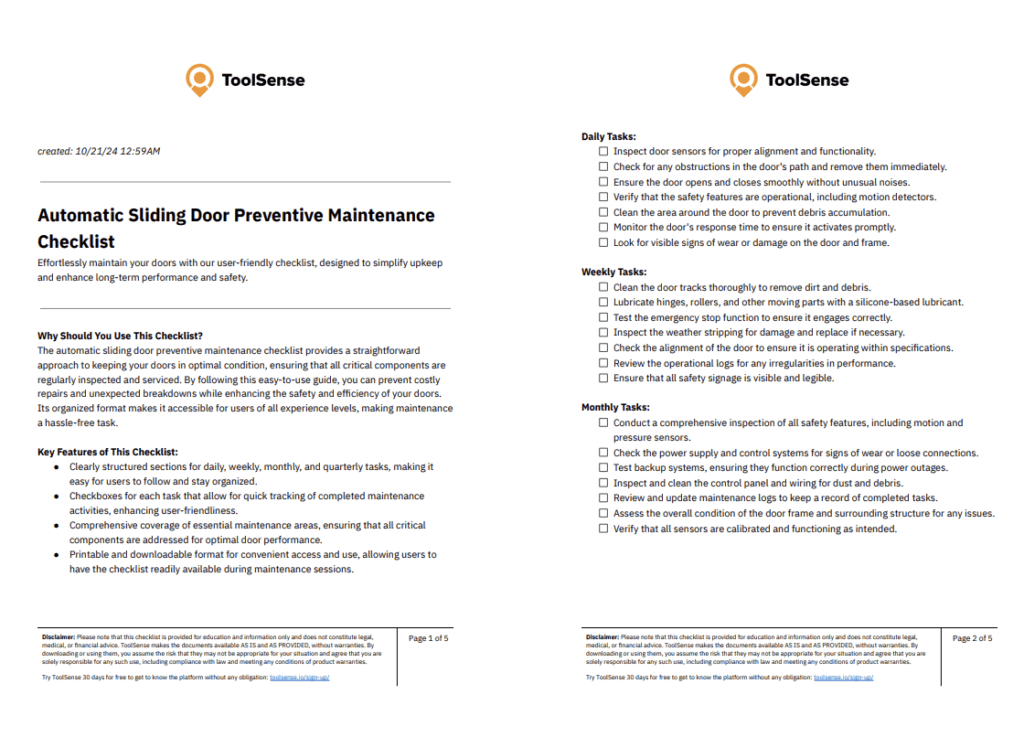 Maximize Safety and Efficiency with the Automatic Sliding Door Preventive Maintenance Checklist