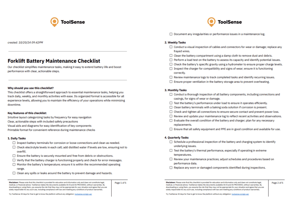 Checklist essentielle d’entretien de batterie de chariot élévateur pour performance et longévité