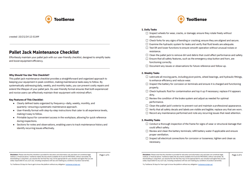 Maximize Efficiency with Our Essential Pallet Jack Maintenance Checklist for Optimal Performance