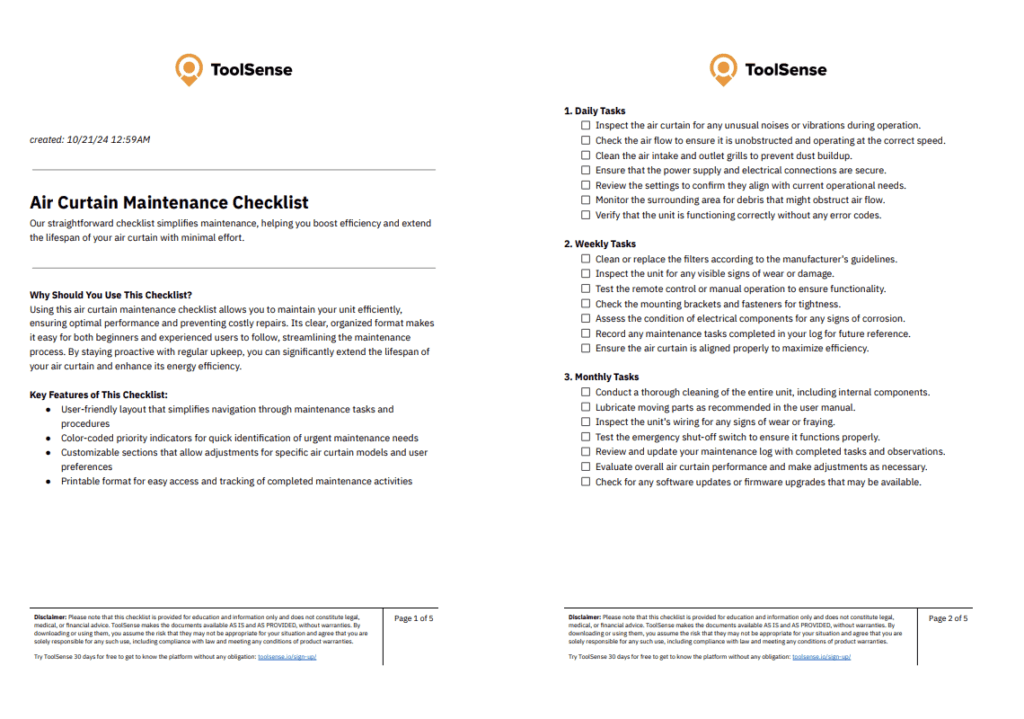 Maximize Efficiency with Our Essential Air Curtain Maintenance Checklist