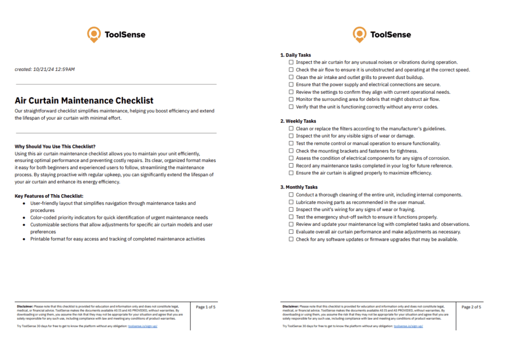 Maximize Efficiency with Our Essential Air Curtain Maintenance Checklist