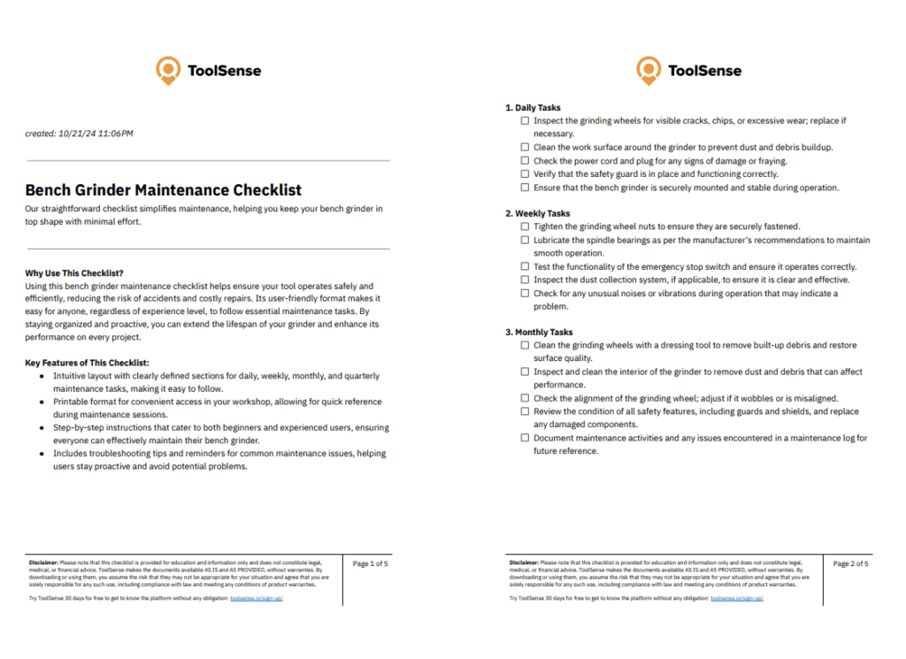 Checklist d’entretien de touret à meuler pour sécurité et performance
