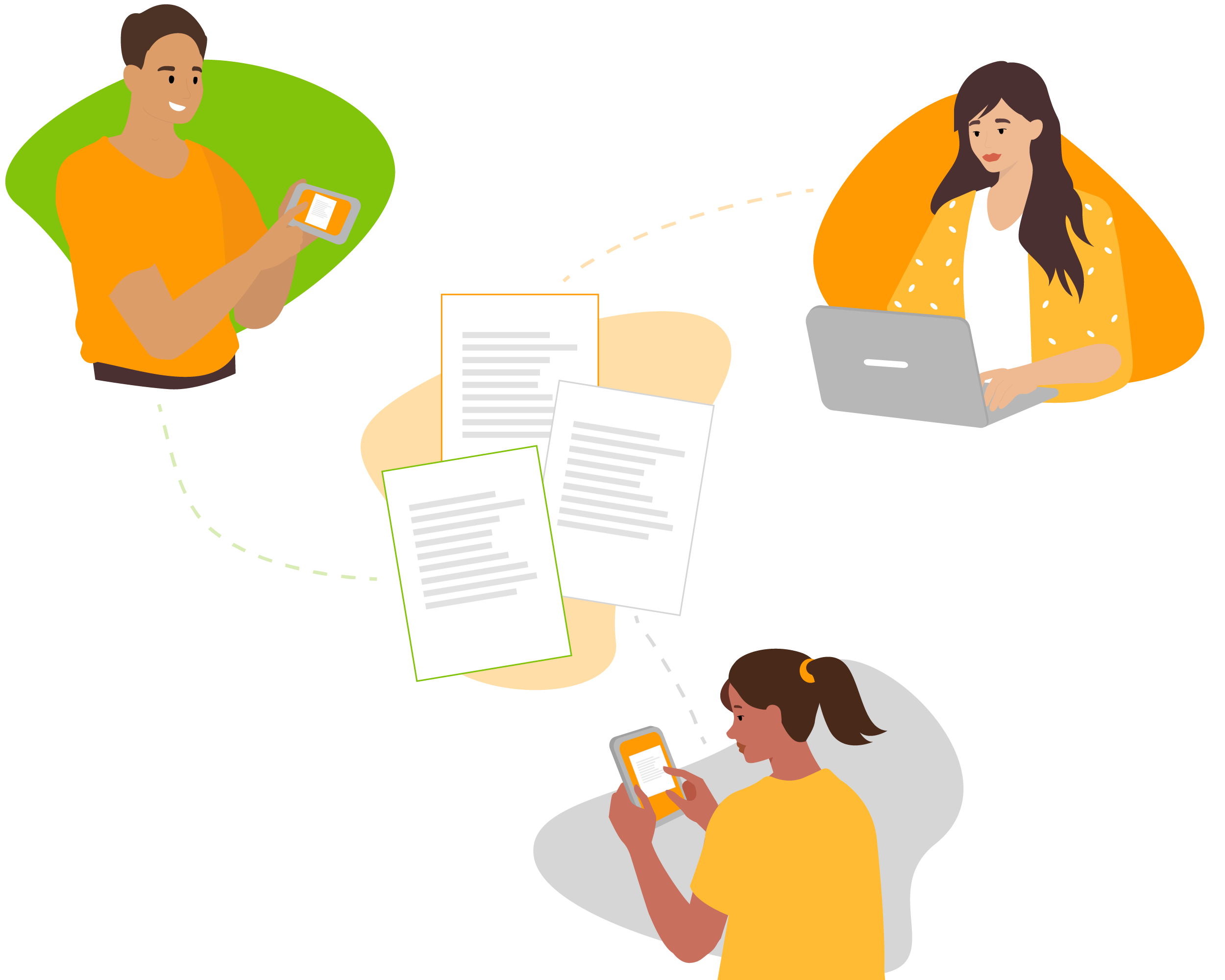 Illustration showing 3 people getting work orders.