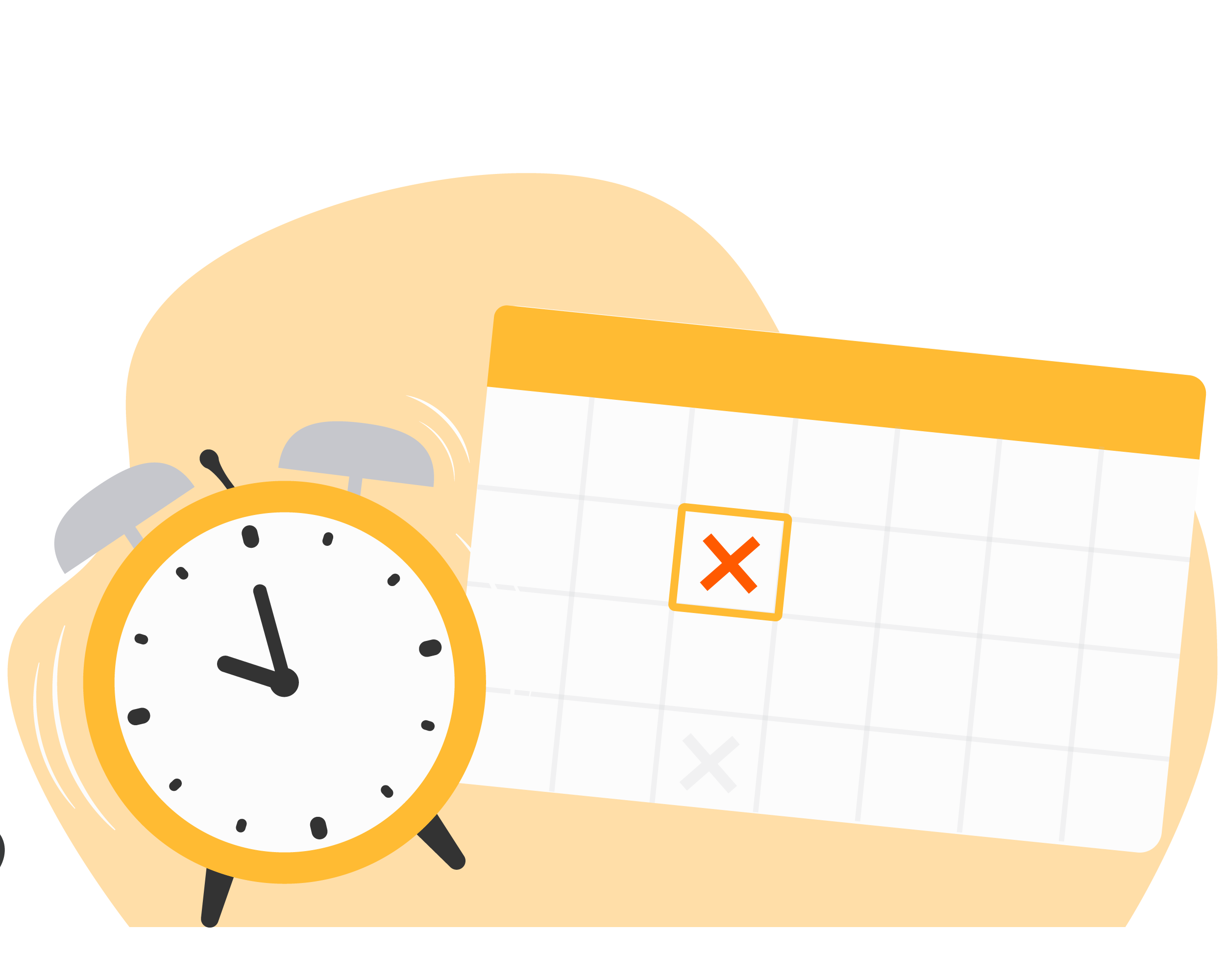 Illustration showing a alarm clock and a calendar.