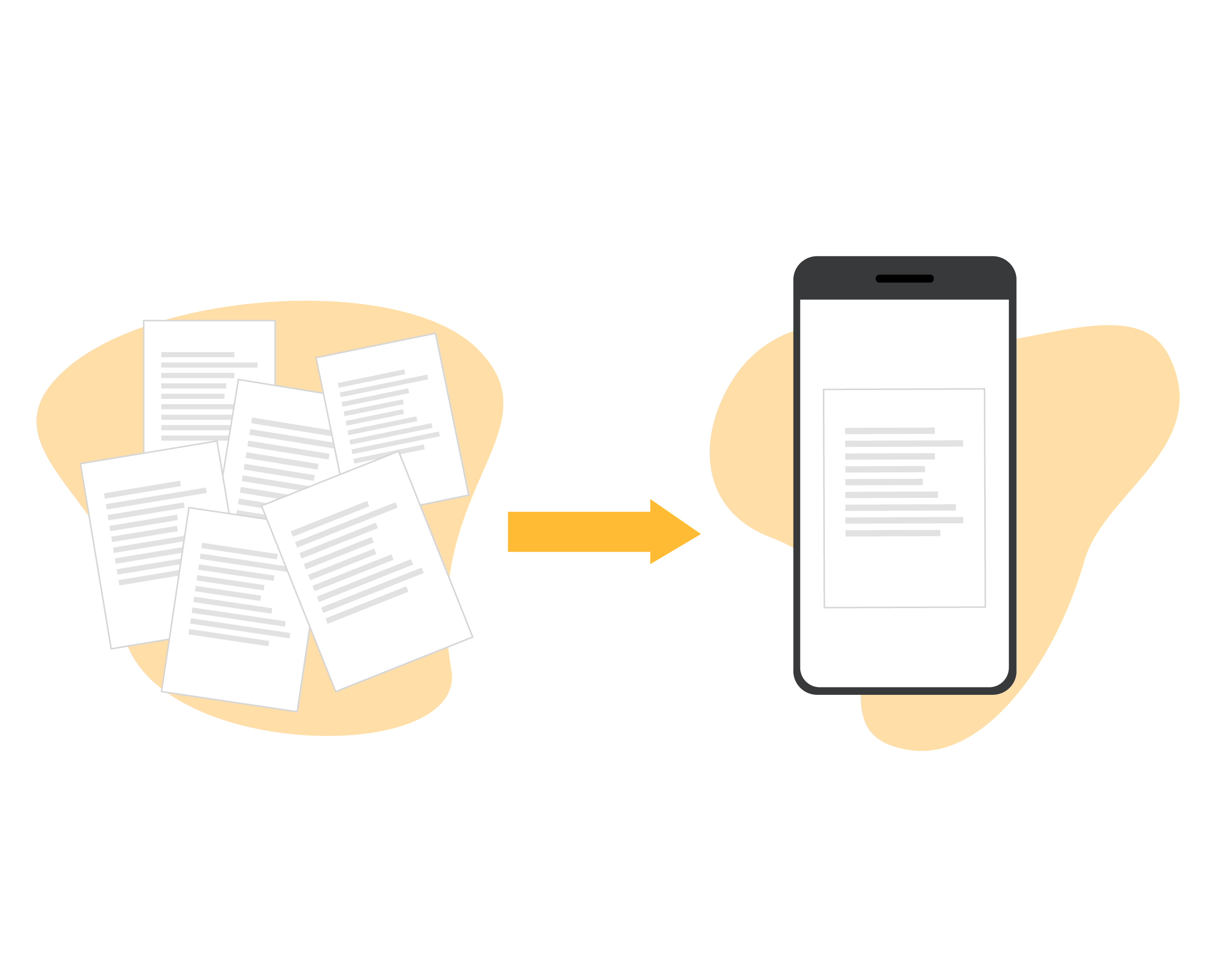 Illustration showing how a lot of different papers getting digitalized.