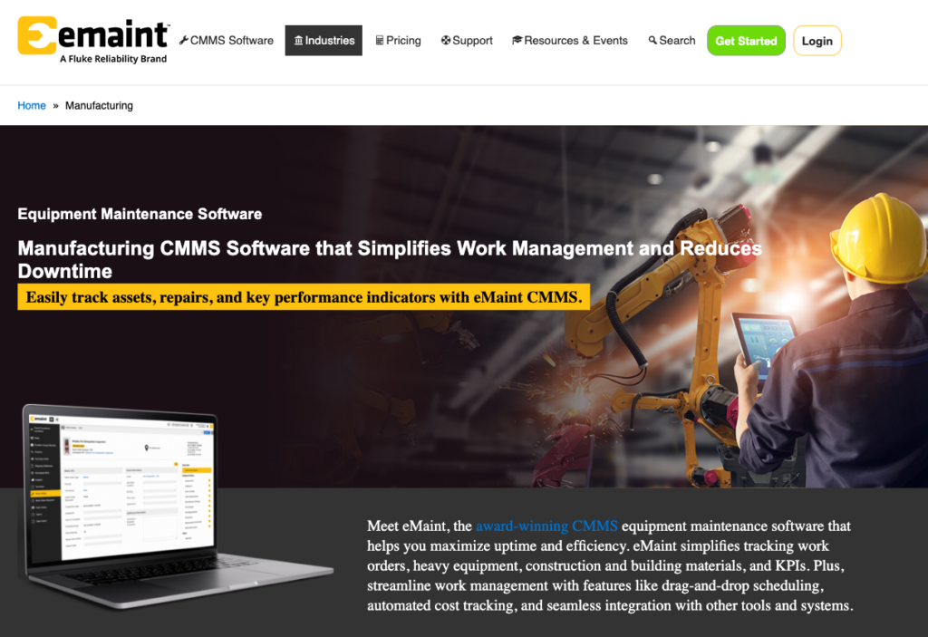 eMaint equipment maintenance solution