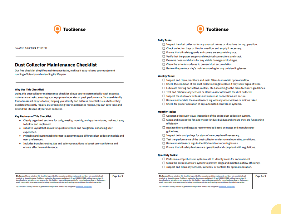 Maximize Efficiency with Our Essential Dust Collector Maintenance Checklist