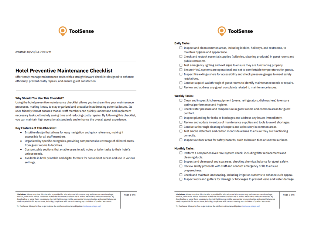 Maximize Efficiency with Our Comprehensive Hotel Preventive Maintenance Checklist