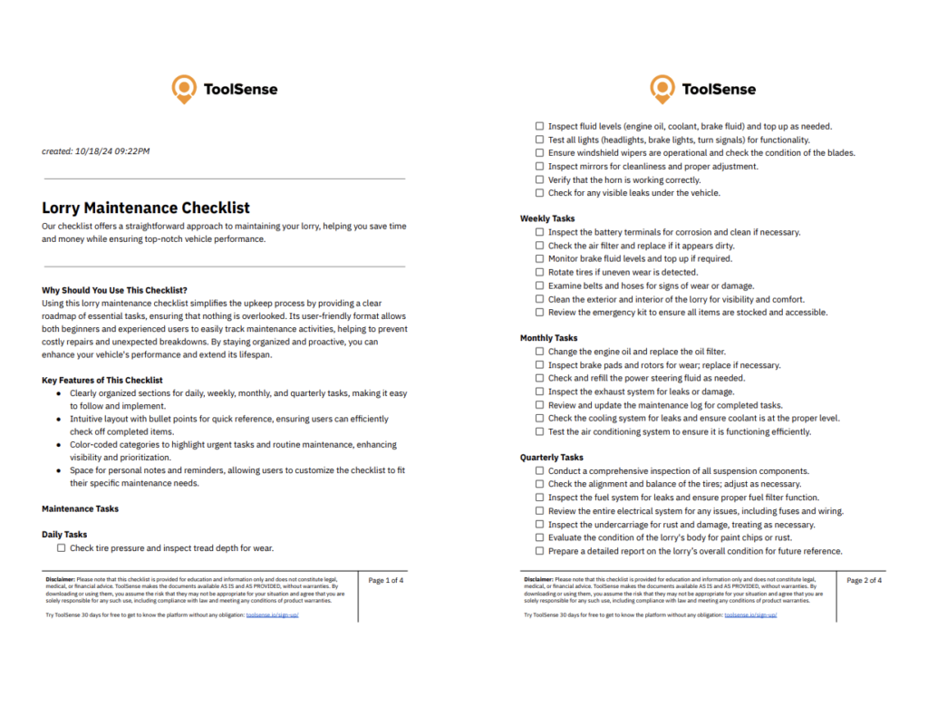 Maximize Your Lorry's Performance with Our Essential Lorry Maintenance Checklist