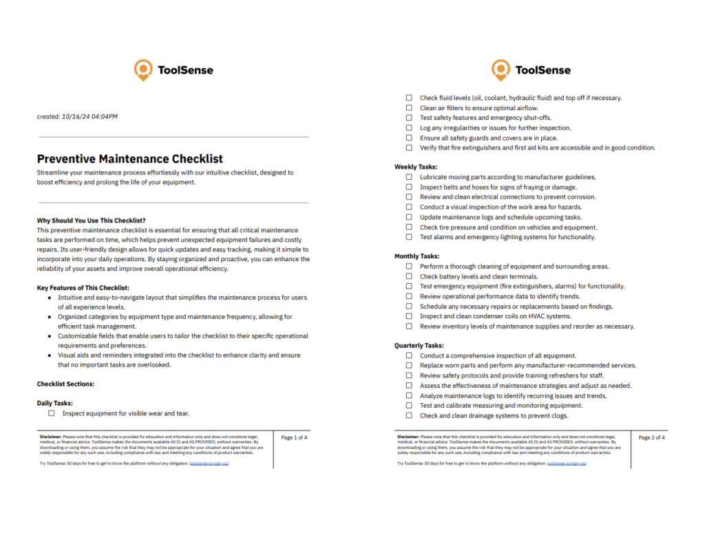 Maximize Your Efficiency with Our Comprehensive Preventive Maintenance Checklist