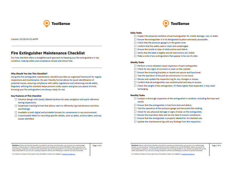 fire extinguisher maintenance checklist