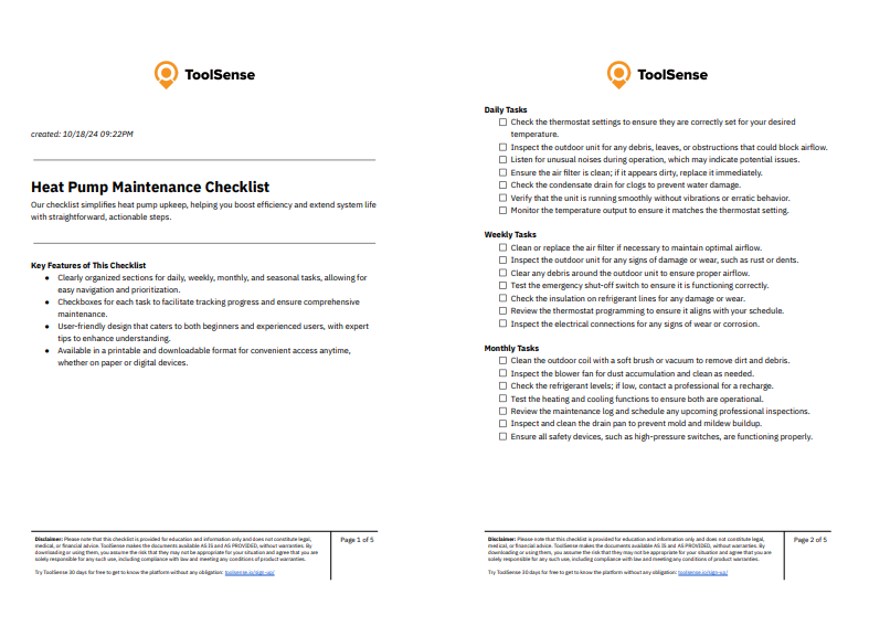 heat pump maintenance checklist