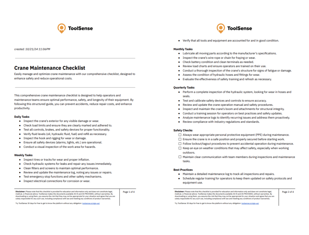 Maximize Safety and Efficiency with Our Essential Crane Maintenance Checklist