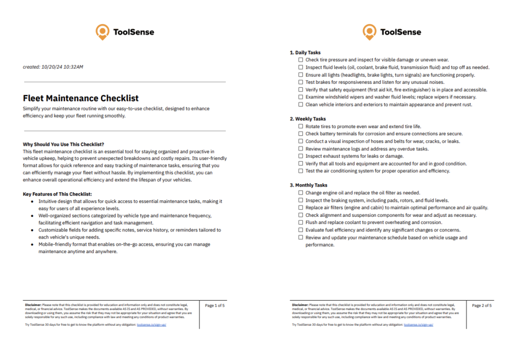 fleet maintenance checklist