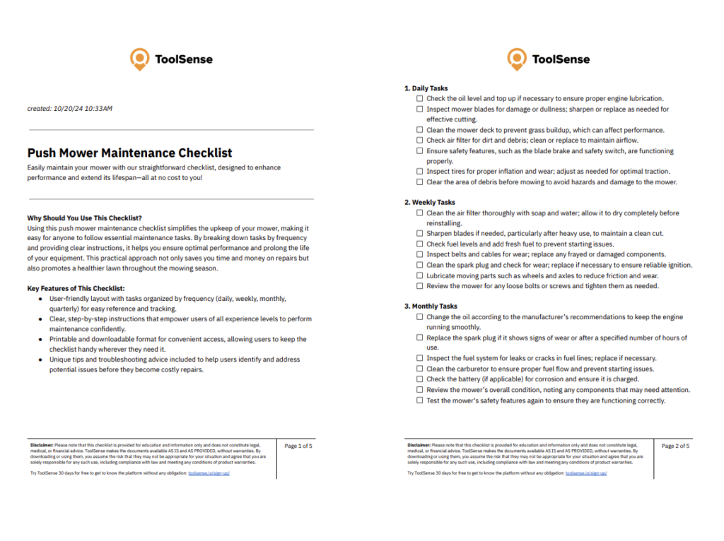 push mower maintenance checklist