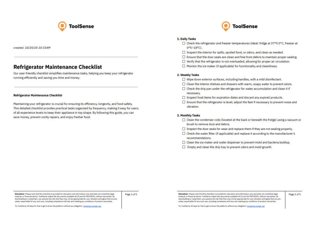 refrigerator maintenance checklist