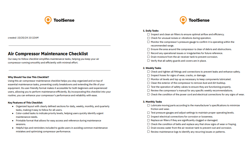 air compressor maintenance checklist