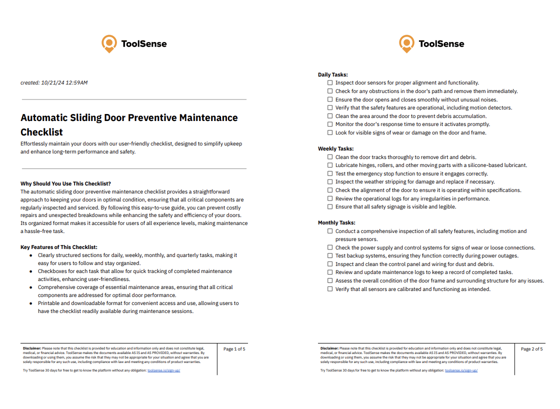 glass door handle maintenance schedule checklist