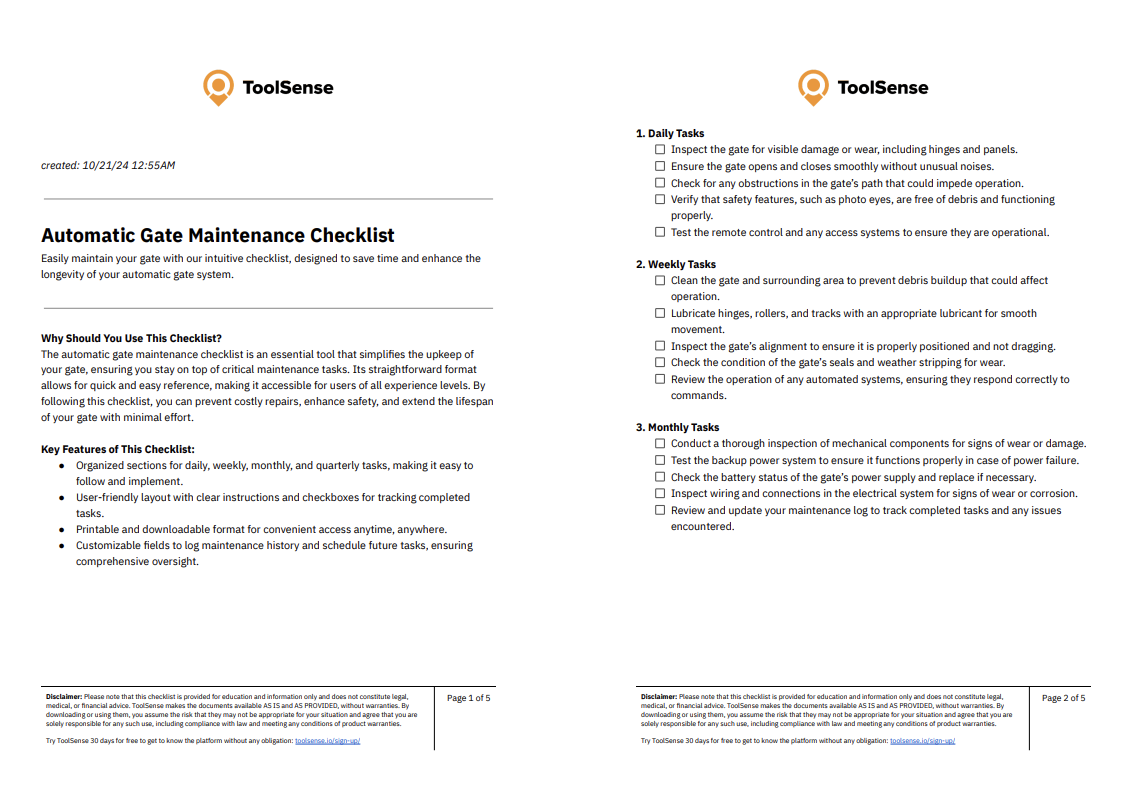 Download Your Free Automatic Gate Maintenance Checklist