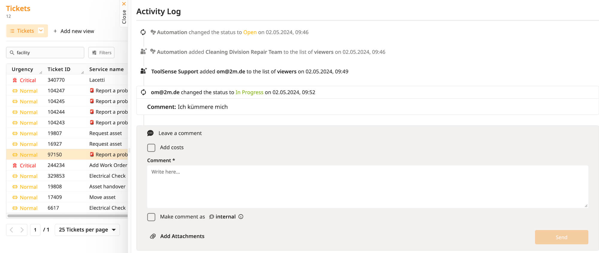 Collaborate across your organisation with a ticket system in ToolSense