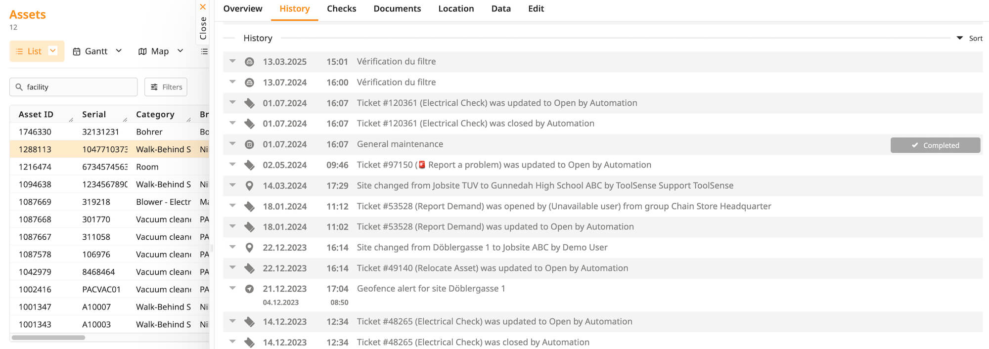 Track your work order history with the ToolSense platform